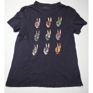 John Varvatos Multi Peace Hand Graphic T-Shirt Large Black Embroidered NWOT